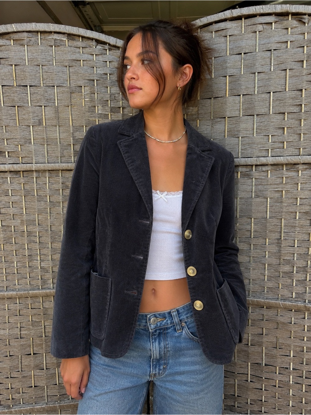Vintage Y2K GAP Black Velvet Corduroy Blazer Jacket Size XS